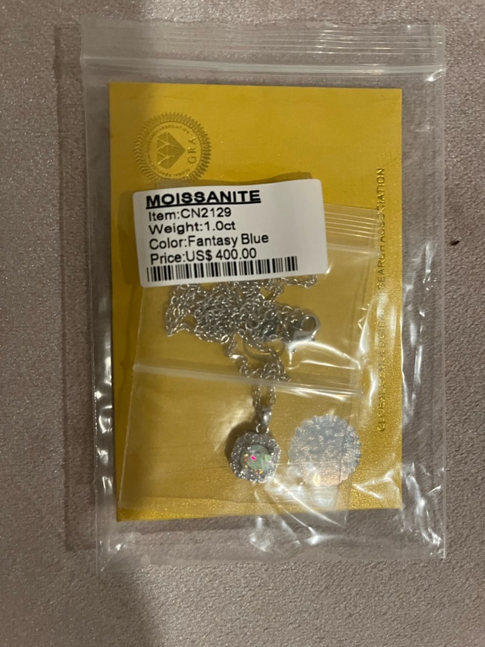 Moissanite Fantasy Blue Pendant Necklace - Sterling chain - Picture 5 of 7